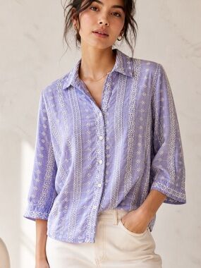 🌼 3/$15 Ultra Pink Embroidered Eyelet Button Down Shirt - Medium